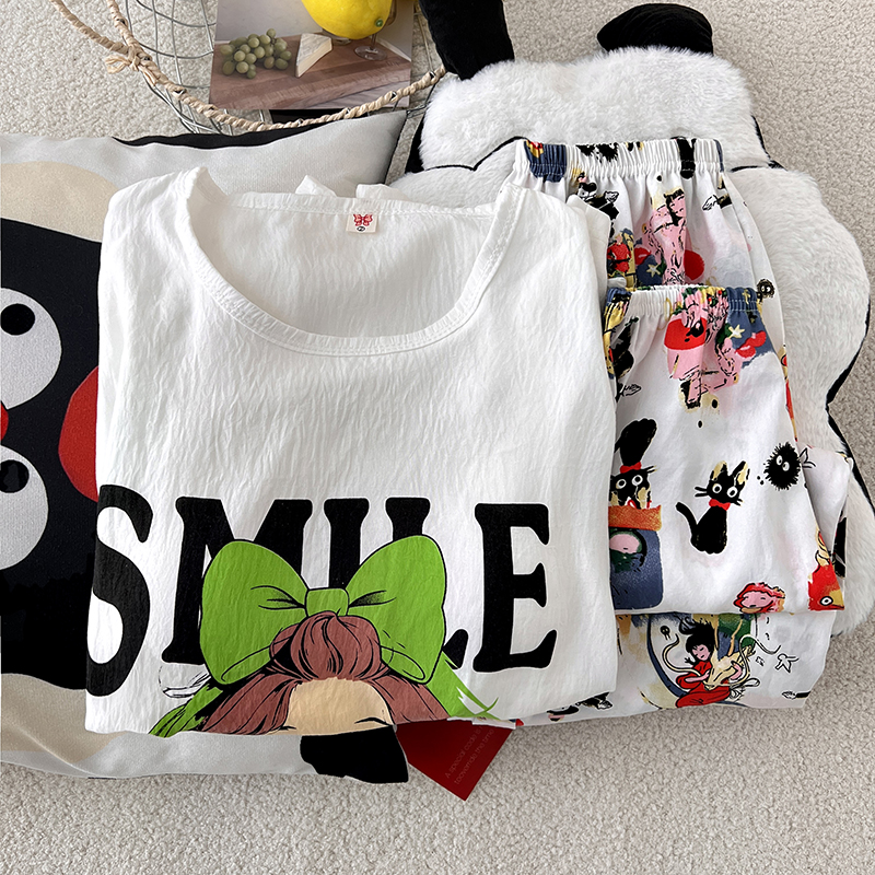 Summer Cloud Cotton With Pads Long Sleeve Homewear Women Short Sleeve Shorts 2 Pcs Wholesale