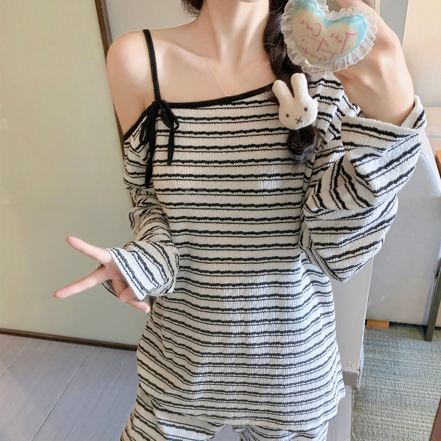Summer Cotton Homewear Women Short Sleeve Shorts 2 Pcs Breathable Comf photo 7 (style 8152)