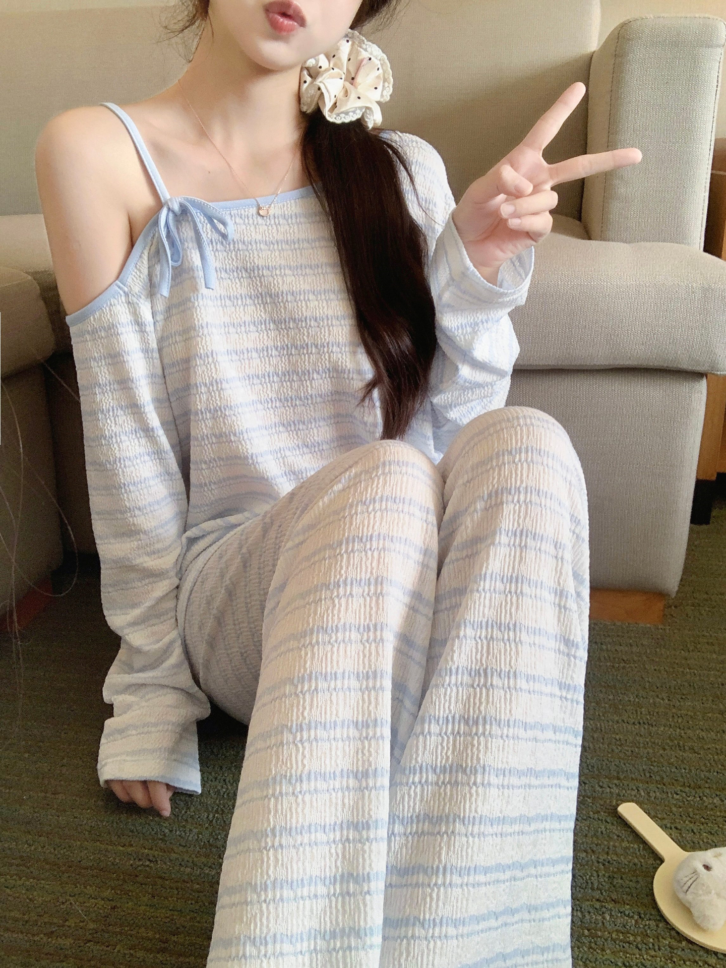 Summer Cotton Homewear Women Short Sleeve Shorts 2 Pcs Breathable Comf photo 3 (style 8152)