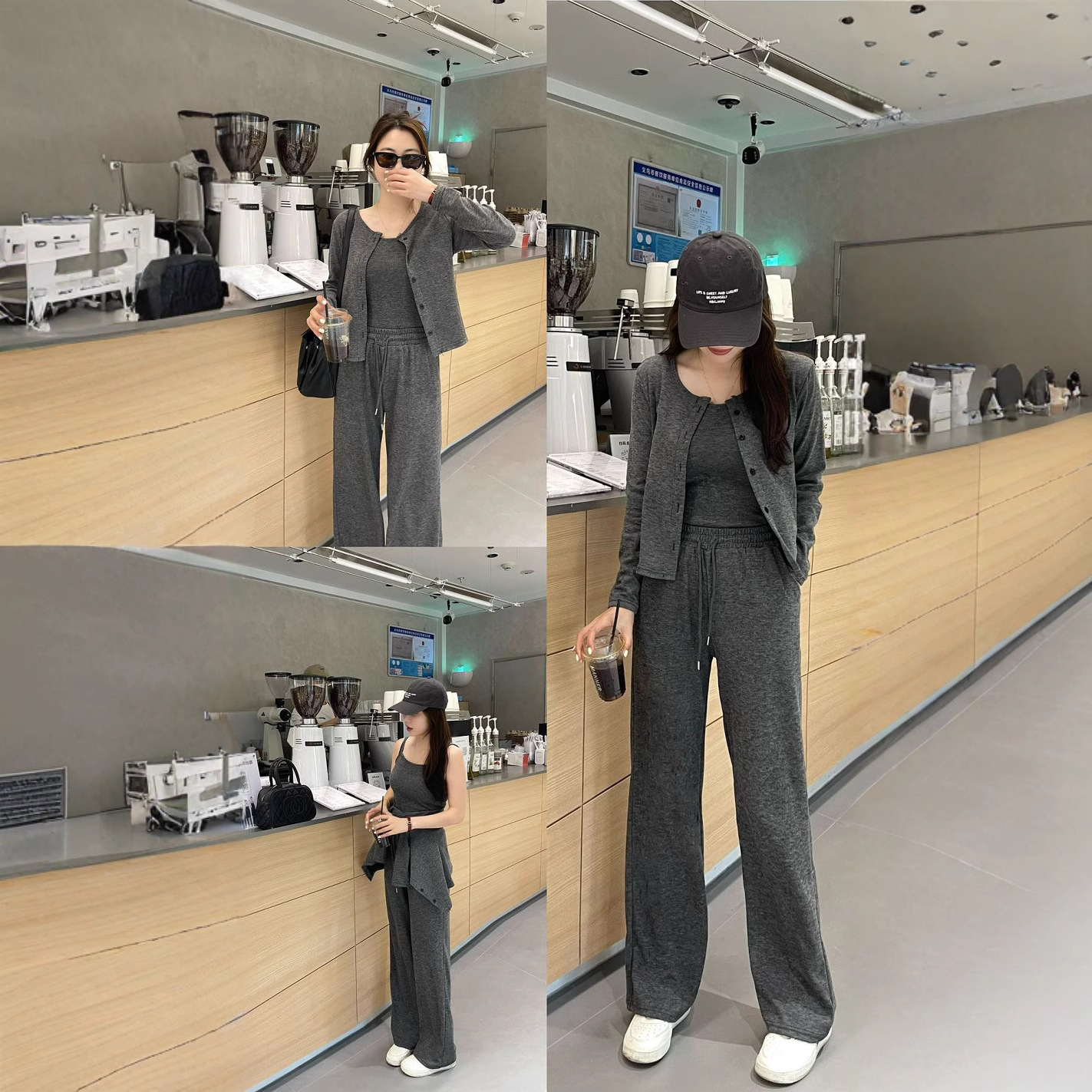Spring New Fleece Glutinous Rice 3 Pcs Set Fashion Slim Premium Drape photo 2 (style 826558262275)