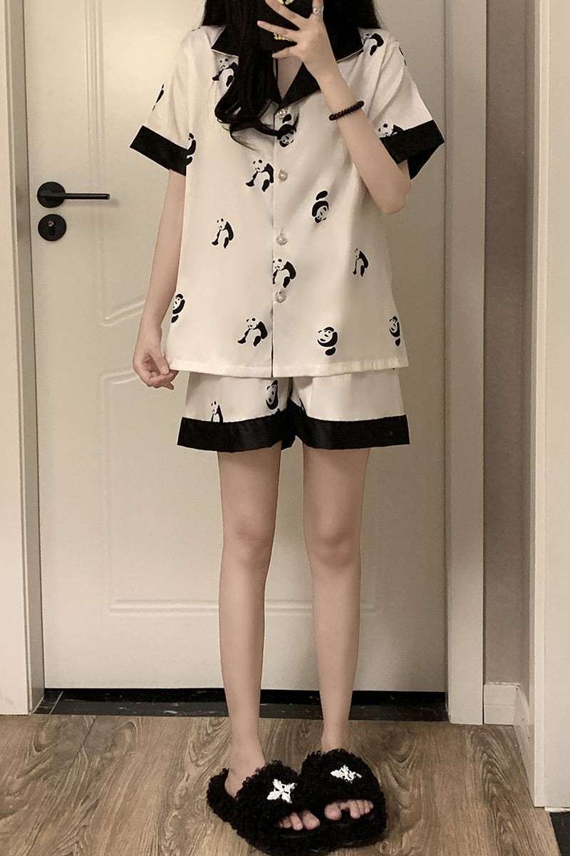 Women's Summer Ice Silk Short Sleeve & Shorts Pajama Set - Breathable, photo 2 (style SM-E40A60)