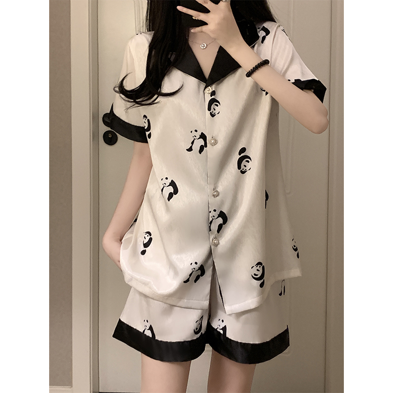 Women's Summer Ice Silk Short Sleeve & Shorts Pajama Set - Breathable, photo 5 (style SM-E40A60)