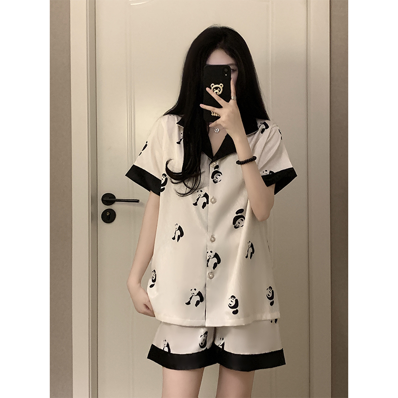 Women's Summer Ice Silk Short Sleeve & Shorts Pajama Set - Breathable, photo 7 (style SM-E40A60)