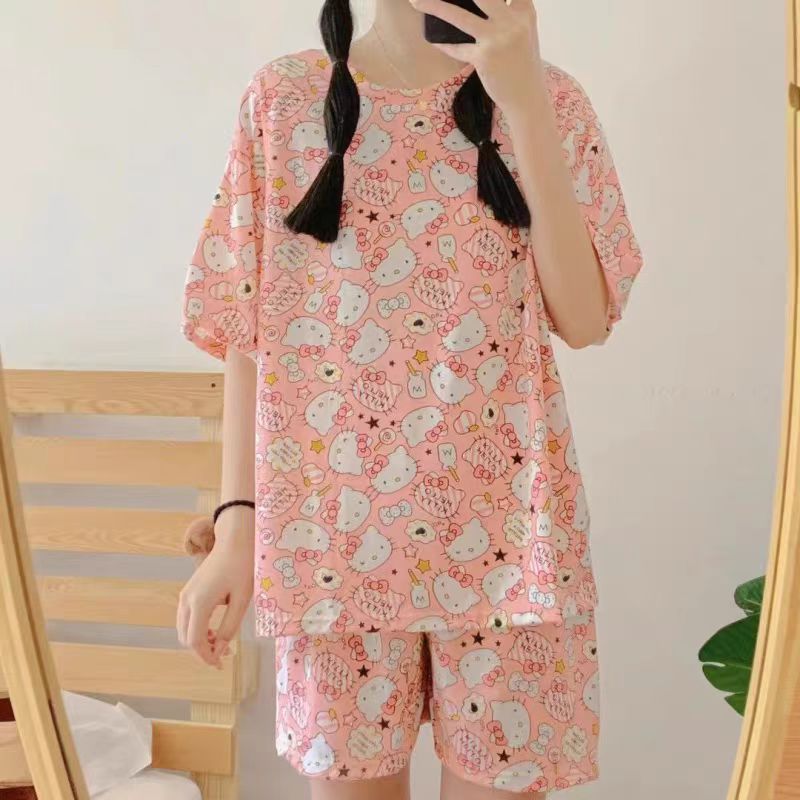 Export Wholesale Pajamas Women Summer Short Sleeve Shorts Set Cute Cartoon Casual Homewear