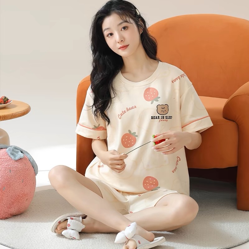 Cross-border Summer Cute Cartoon Pajamas Women Ins Short Sleeve Set Lo photo 7 (style 898425432956)