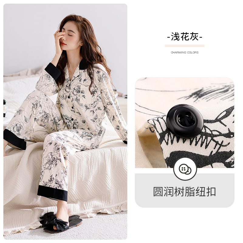 Women's Summer Pure Cotton Double Long Cardigan Pajama Set, Short Slee photo 6 (style SM-6FE184)