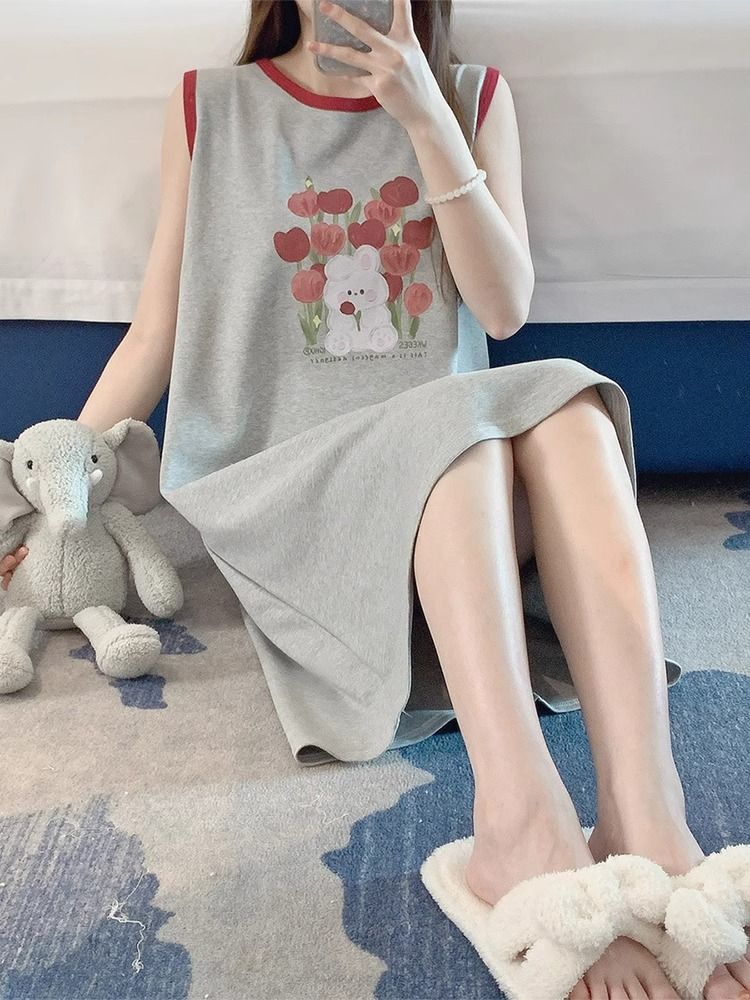 Women's Summer Cotton-Like Strap Nightgown - Loose, Slimming, Breathable Sleepwear