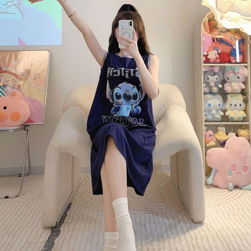 Women's Summer Faux Cotton Slip Nightgown - Loose Fit, Slimming, Breathable Home Sleepwear Dress