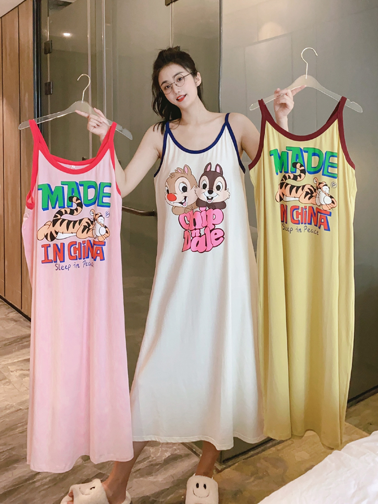 Women's Summer Pure Cotton Camisole Sleep Dress, Loose Fit, Breathable Home Wear