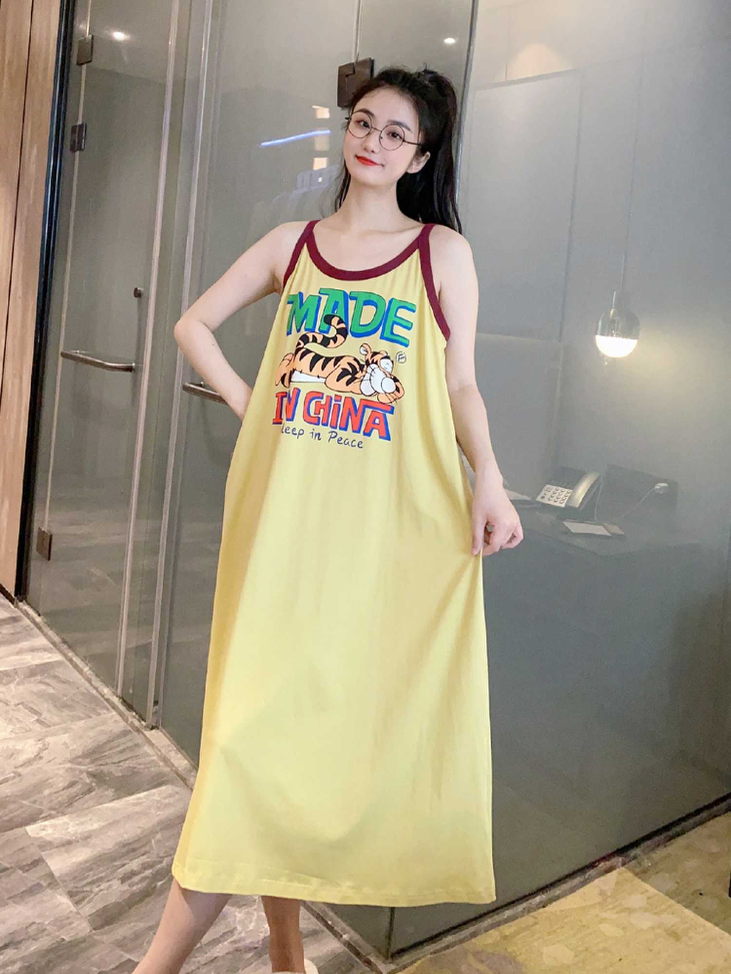 Women's Summer Pure Cotton Camisole Sleep Dress, Loose Fit, Breathable photo 6 (style SM-848BCB)