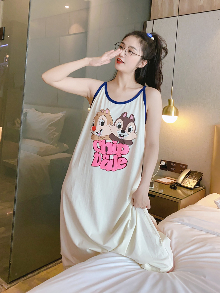 Women's Summer Pure Cotton Camisole Sleep Dress, Loose Fit, Breathable photo 7 (style SM-848BCB)