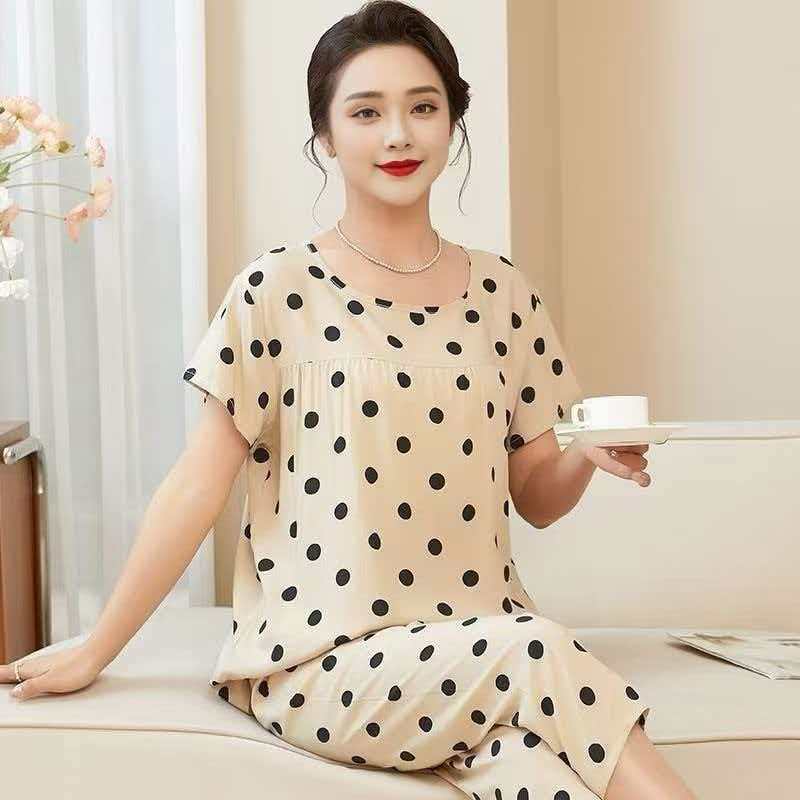 Summer Thin Cotton Set Pajamas Women Short Sleeve 7-Point Pants Casual photo 4 (style 902941776449)