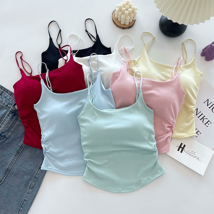 Sweet Design Pleated Camisole Women With Pads Built-in Cup Inner Outdo photo 1 (style 905230004736)