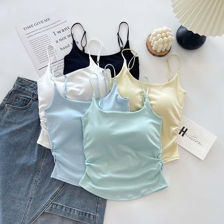 Sweet Design Pleated Camisole Women With Pads Built-in Cup Inner Outdo photo 2 (style 905230004736)
