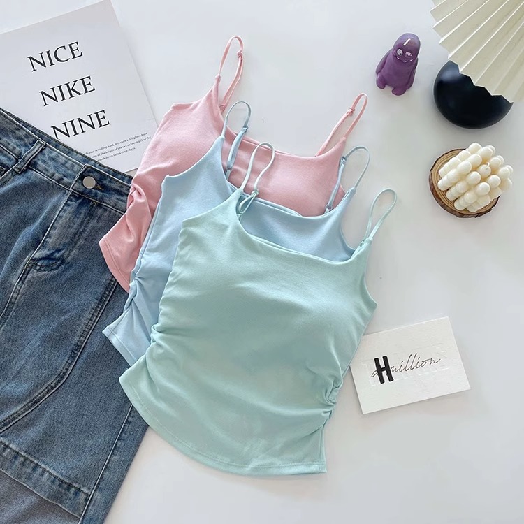 Sweet Design Pleated Camisole Women With Pads Built-in Cup Inner Outdo photo 3 (style 905230004736)