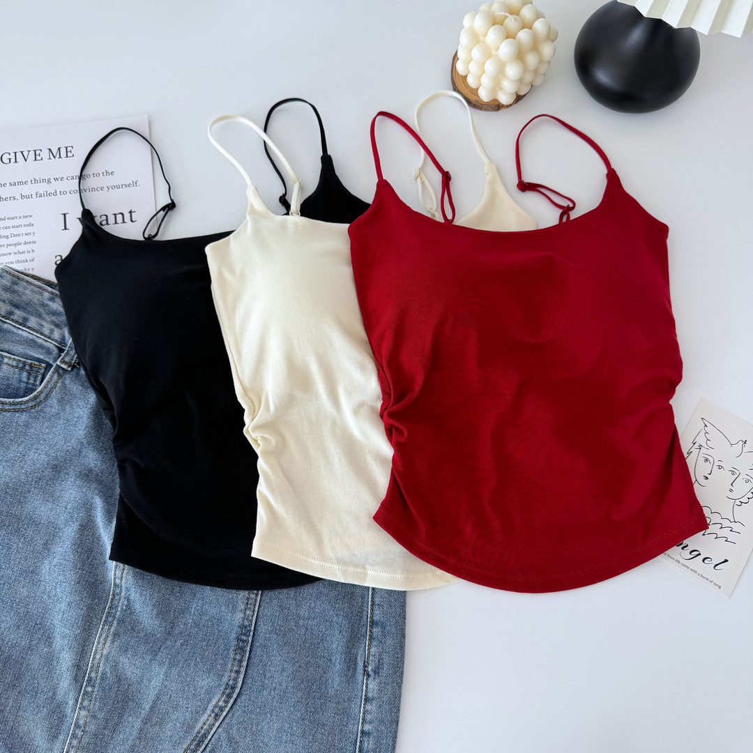 Sweet Design Pleated Camisole Women With Pads Built-in Cup Inner Outdo photo 4 (style 905230004736)