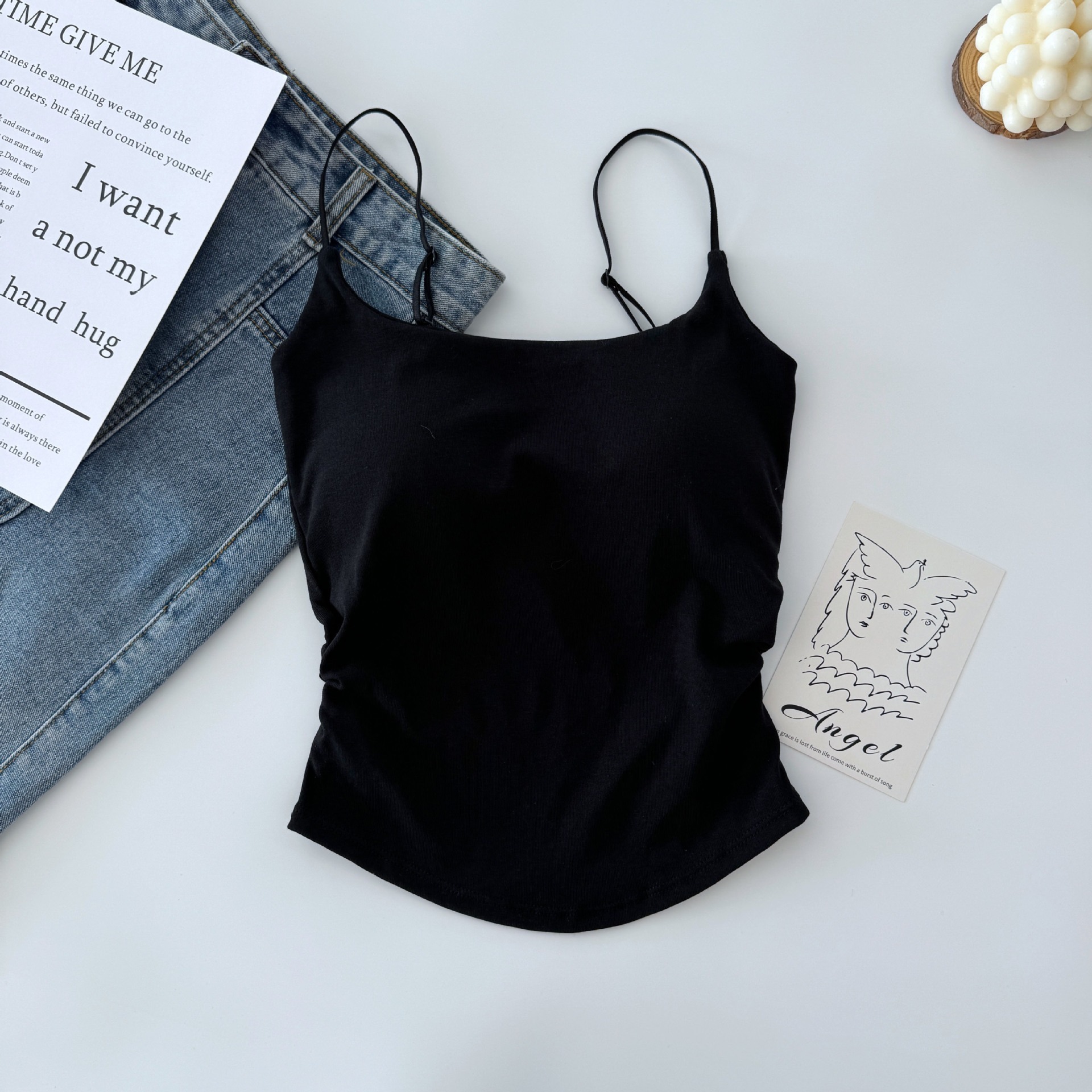 Sweet Design Pleated Camisole Women With Pads Built-in Cup Inner Outdo photo 6 (style 905230004736)