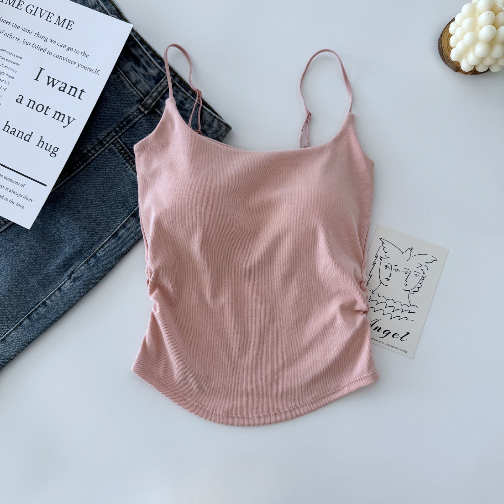 Sweet Design Pleated Camisole Women With Pads Built-in Cup Inner Outdo photo 7 (style 905230004736)