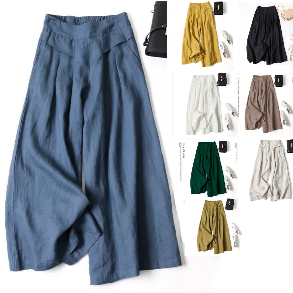 Large Stock Europe Women's Loose Drape Half Elastic High Waist Thin Li photo 4 (style 908283211308)