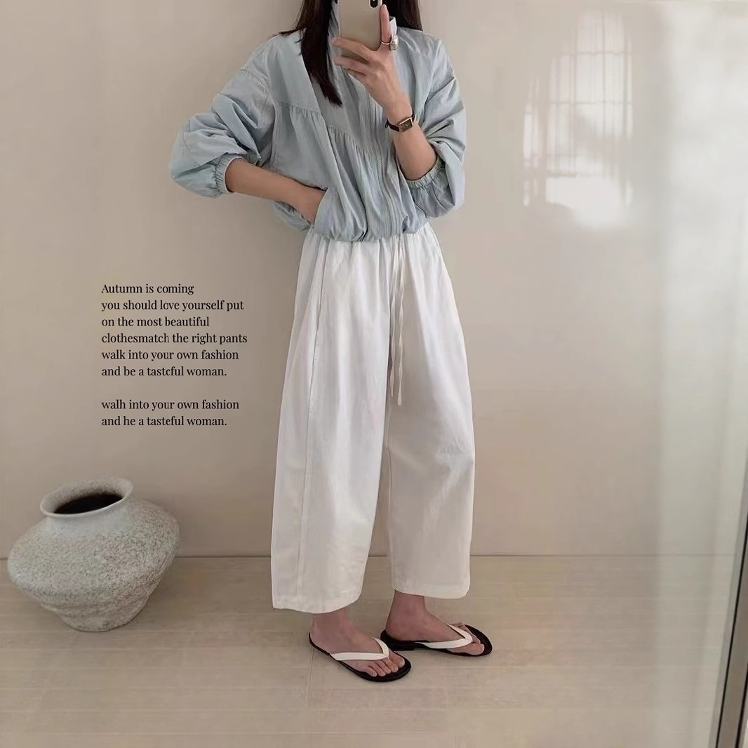 Japanese Korean Petite Wide Leg Pants Casual 9-Point Summer Thin Washe photo 2 (style 919855994412)