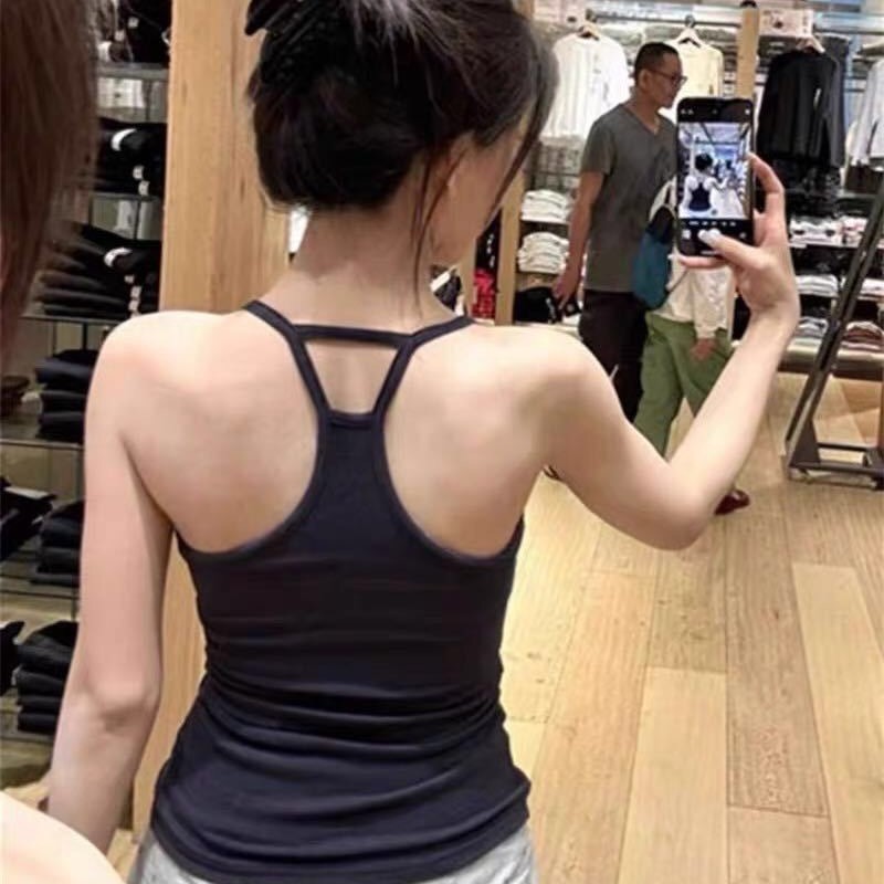 Grey Camisole Women Halter Neck Hide Armpit With Pads Sports Slim Back photo 4 (style 930803381343)