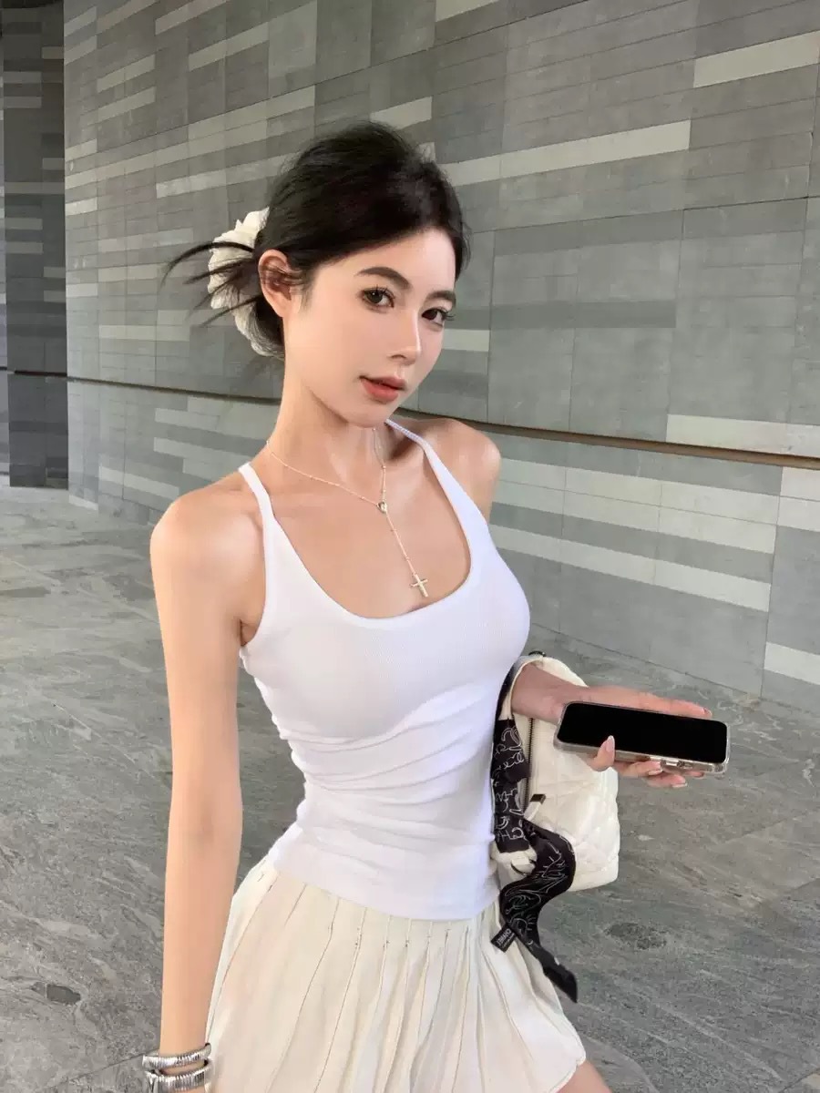 Grey Camisole Women Halter Neck Hide Armpit With Pads Sports Slim Back photo 6 (style 930803381343)