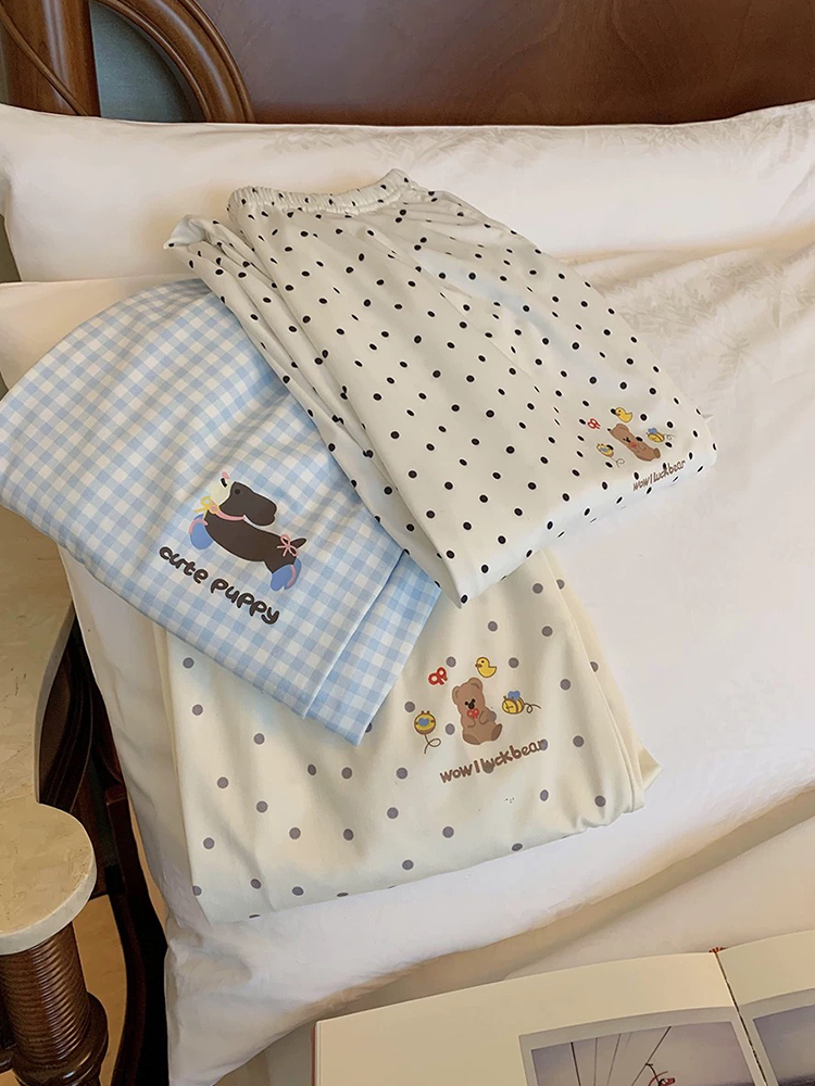 Women's Summer Cotton-Like Sleep Pants Loose Wide Leg Straight Casual Home Wear