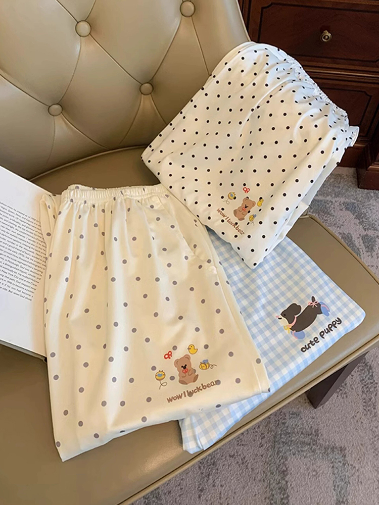 Women's Summer Cotton-Like Sleep Pants Loose Wide Leg Straight Casual photo 5 (style SM-832935)