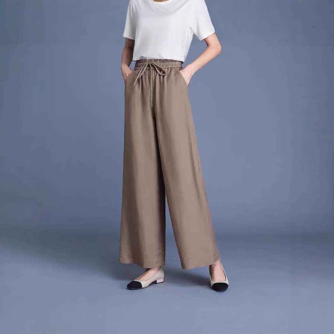 Plus Size Ice Silk Wide Leg Pants Women 2025 Summer Thin High Waist Mo photo 2 (style 935507991213)