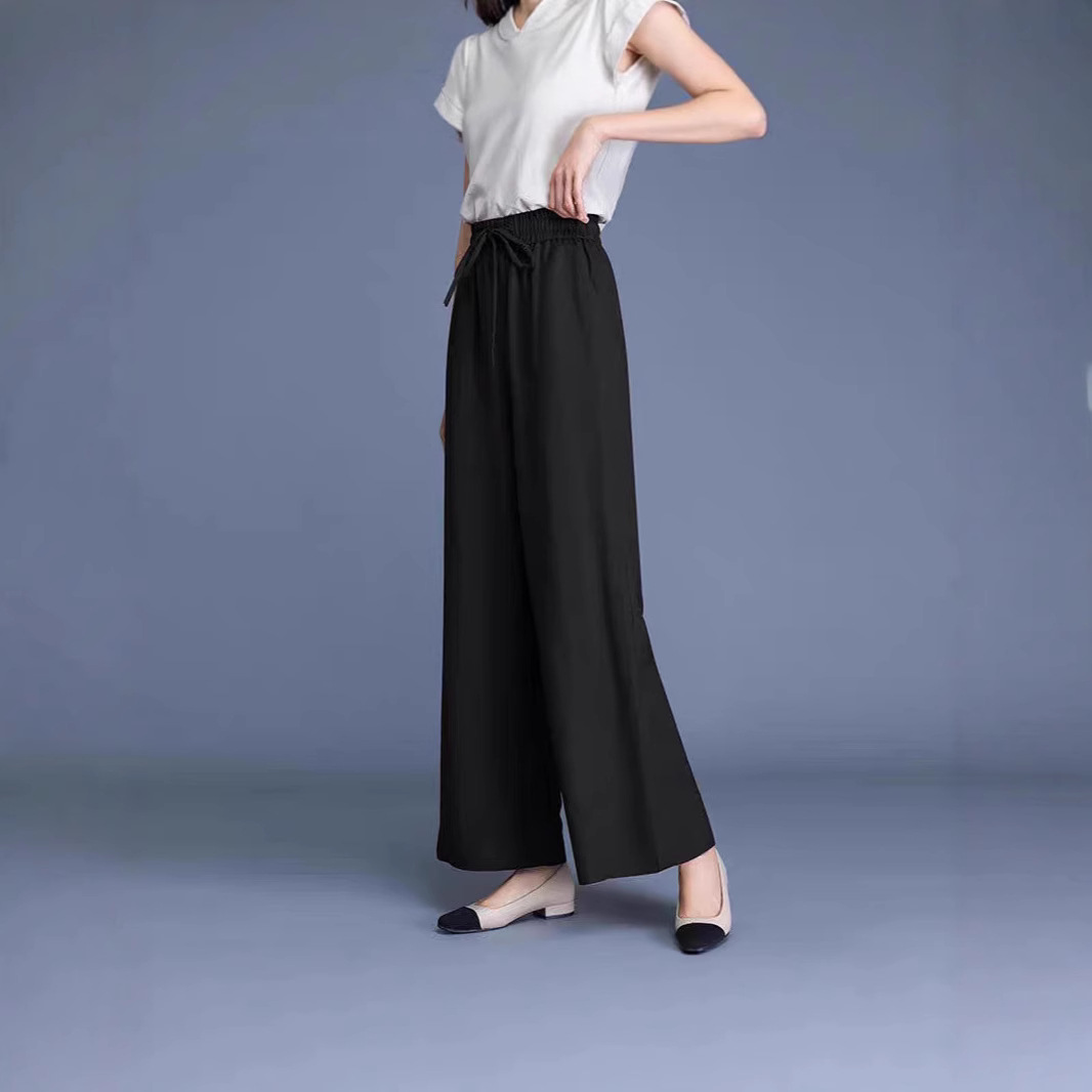 Plus Size Ice Silk Wide Leg Pants Women 2025 Summer Thin High Waist Mo photo 3 (style 935507991213)