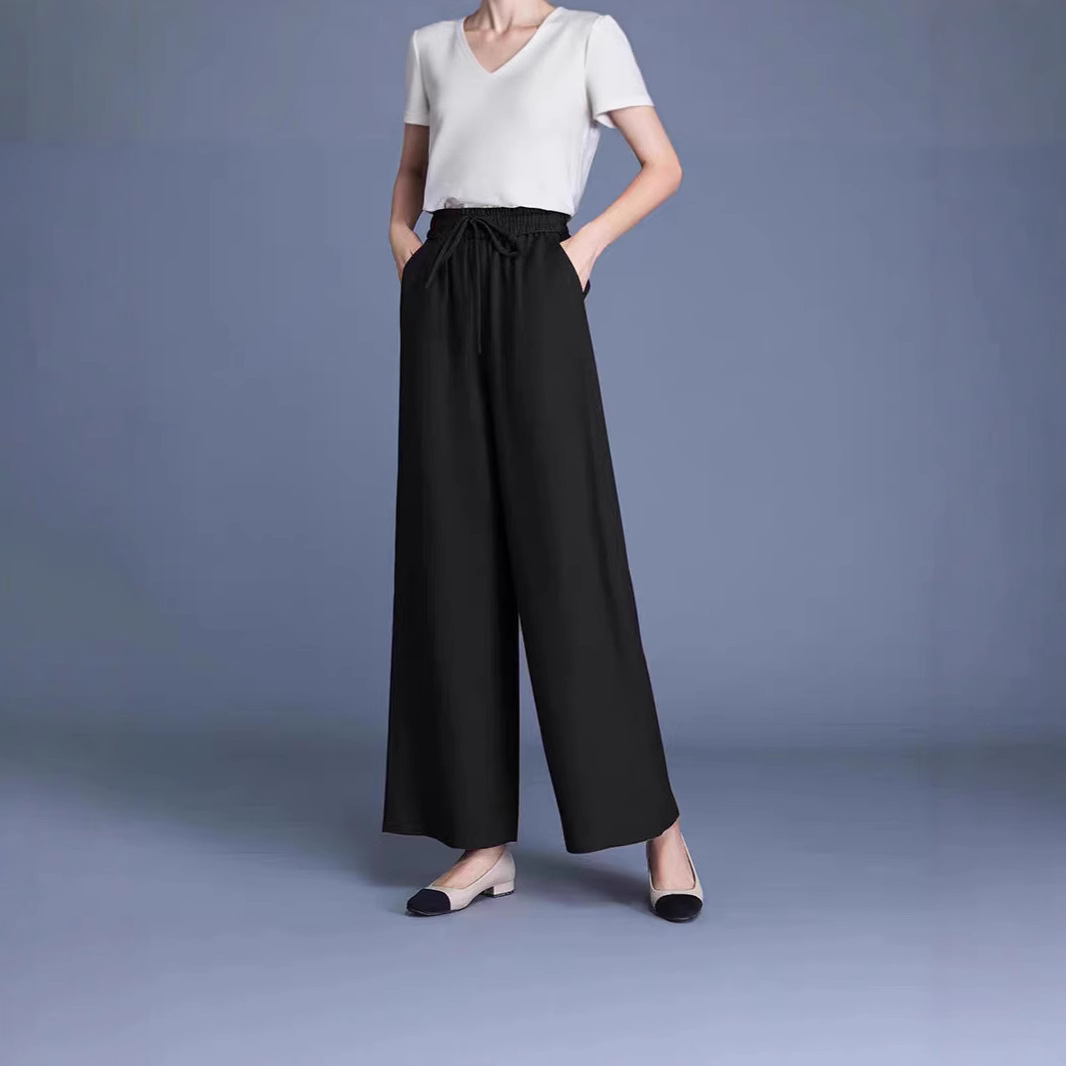 Plus Size Ice Silk Wide Leg Pants Women 2025 Summer Thin High Waist Mo photo 4 (style 935507991213)