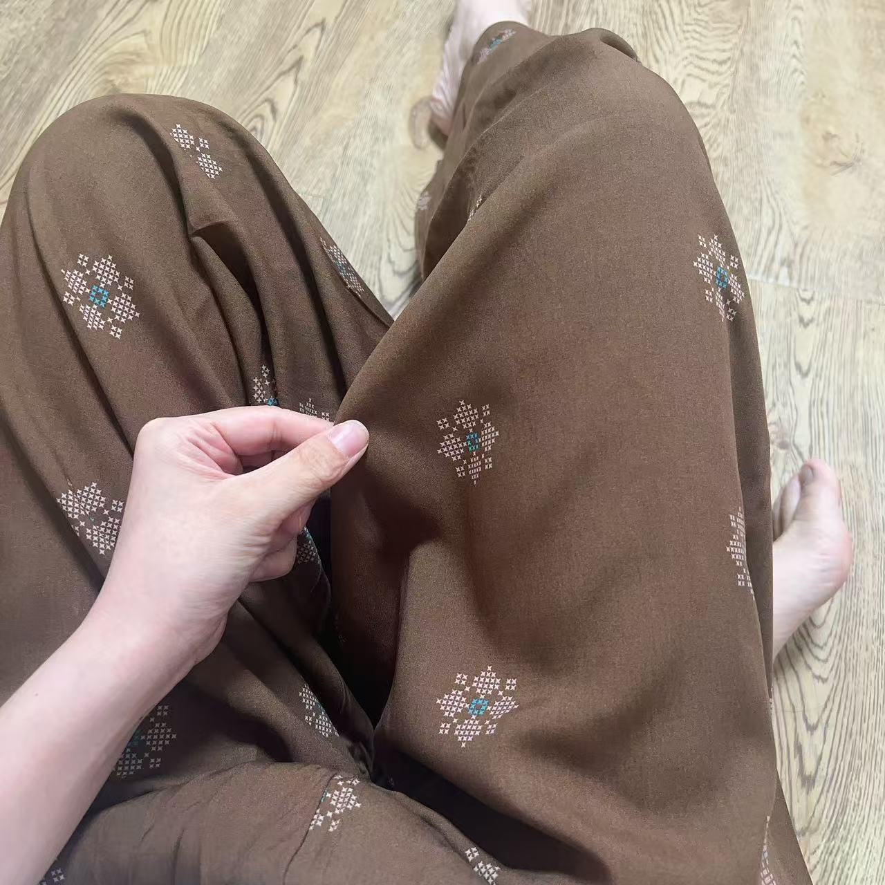 Cotton Poplin Printed Wide Leg Pants High Waist Thin Printed Pants Lon photo 3 (style 1688971390325314)