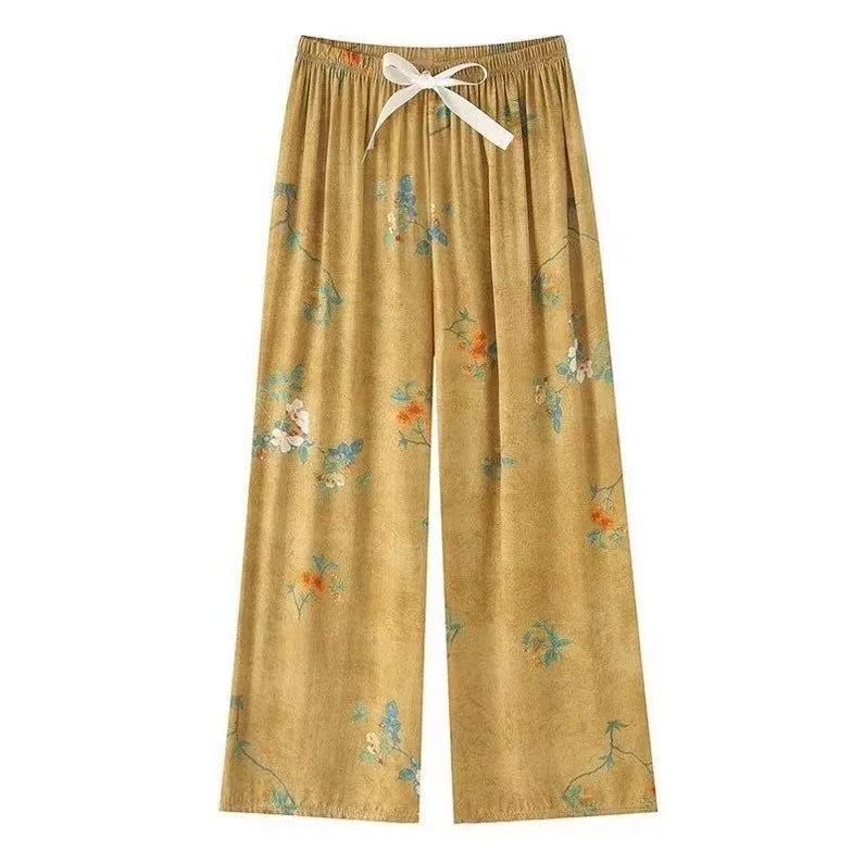 Cotton Poplin Printed Wide Leg Pants High Waist Thin Printed Pants Lon photo 5 (style 1688971390325314)