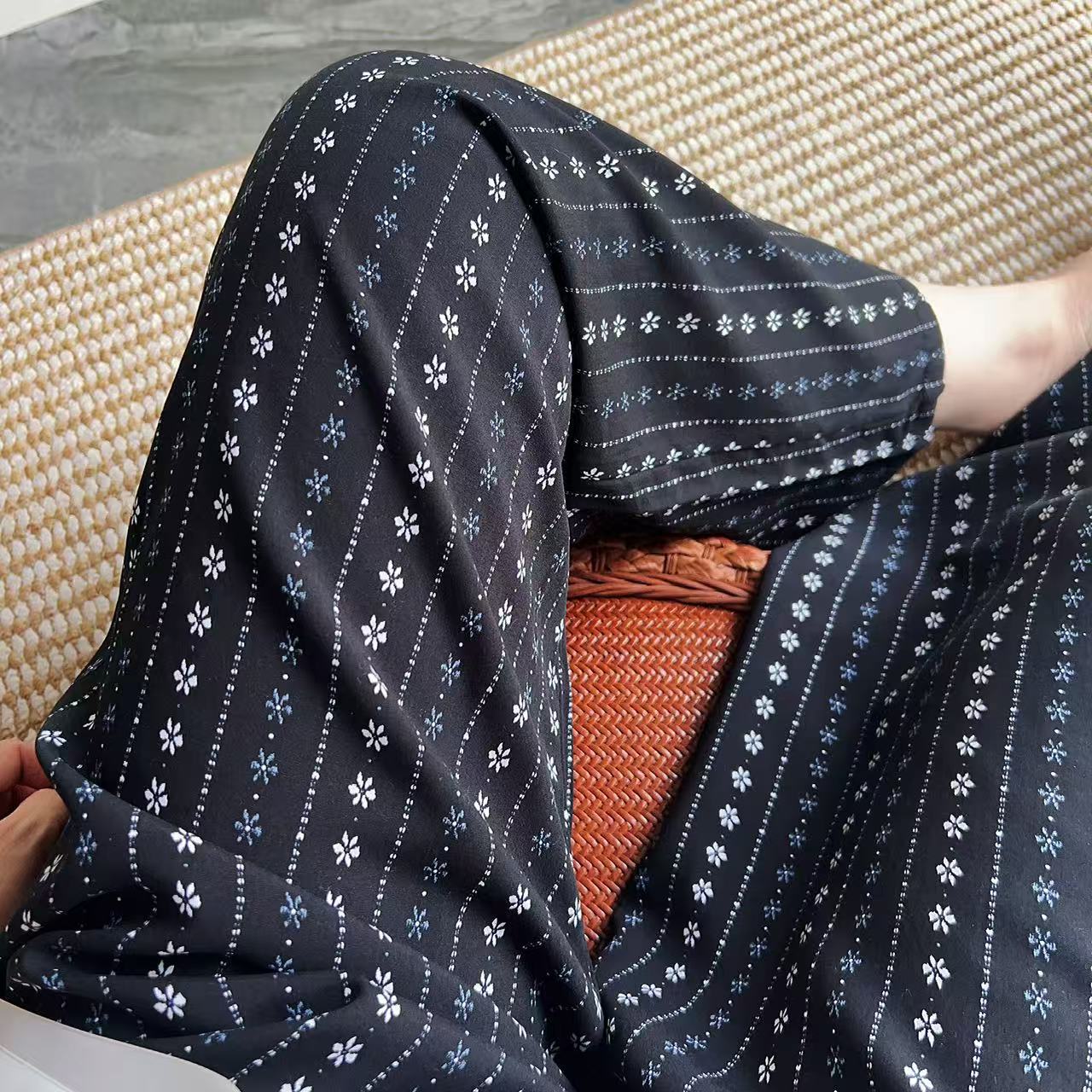 Cotton Poplin Printed Wide Leg Pants High Waist Thin Printed Pants Lon photo 7 (style 1688971390325314)