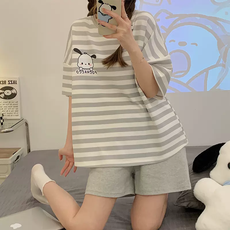 Women's Summer Cotton Short Sleeve & Shorts Loungewear Set photo 3 (style SM-CA8761)
