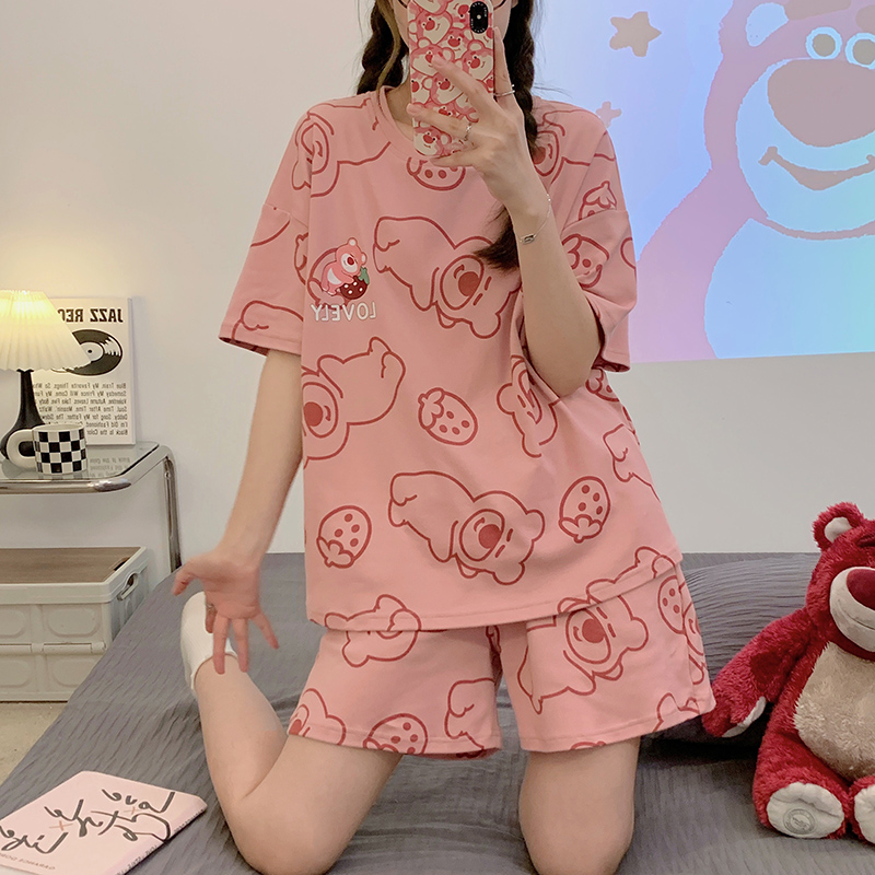 Women's Summer Cotton Short Sleeve & Shorts Loungewear Set photo 4 (style SM-CA8761)