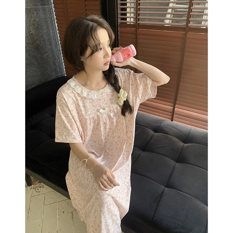 Women's Summer Cotton Floral Pajama Set - Short Sleeve & Shorts, Breat photo 3 (style SM-3598C9)