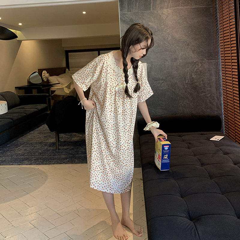 Women's Summer Cotton Floral Pajama Set - Short Sleeve & Shorts, Breat photo 6 (style SM-3598C9)