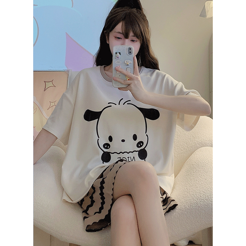 Women's Summer Cotton Round Neck Short Sleeve & Shorts Loungewear Set photo 5 (style SM-92CC7C)