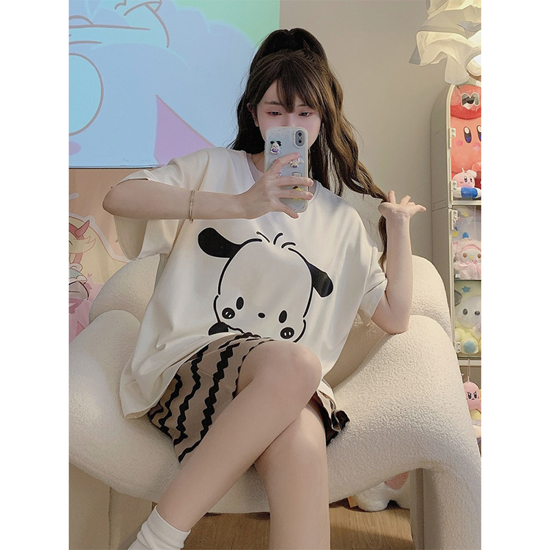 Women's Summer Cotton Round Neck Short Sleeve & Shorts Loungewear Set photo 6 (style SM-92CC7C)