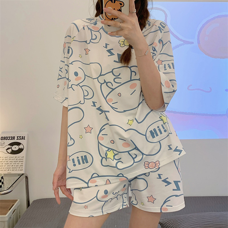 Summer Cotton Round Neck Homewear Women Short Sleeve Shorts 2 Pcs Breathable Wholesale