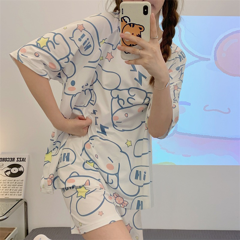 Summer Cotton Round Neck Homewear Women Short Sleeve Shorts 2 Pcs Brea photo 2 (style 10)