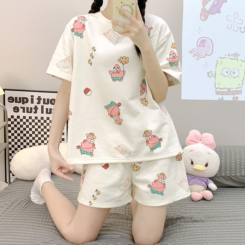 Summer Cotton Round Neck Homewear Women Short Sleeve Shorts 2 Pcs Brea photo 7 (style 10)