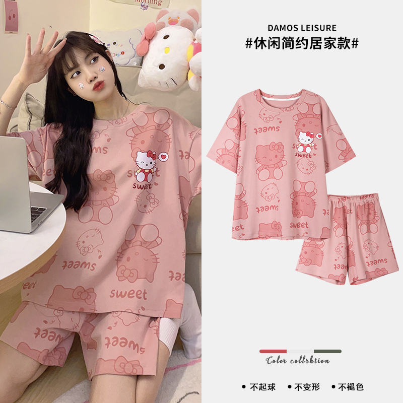 Summer Cotton Homewear Women Short Sleeve Shorts 2 Pcs Breathable Comfort Wholesale