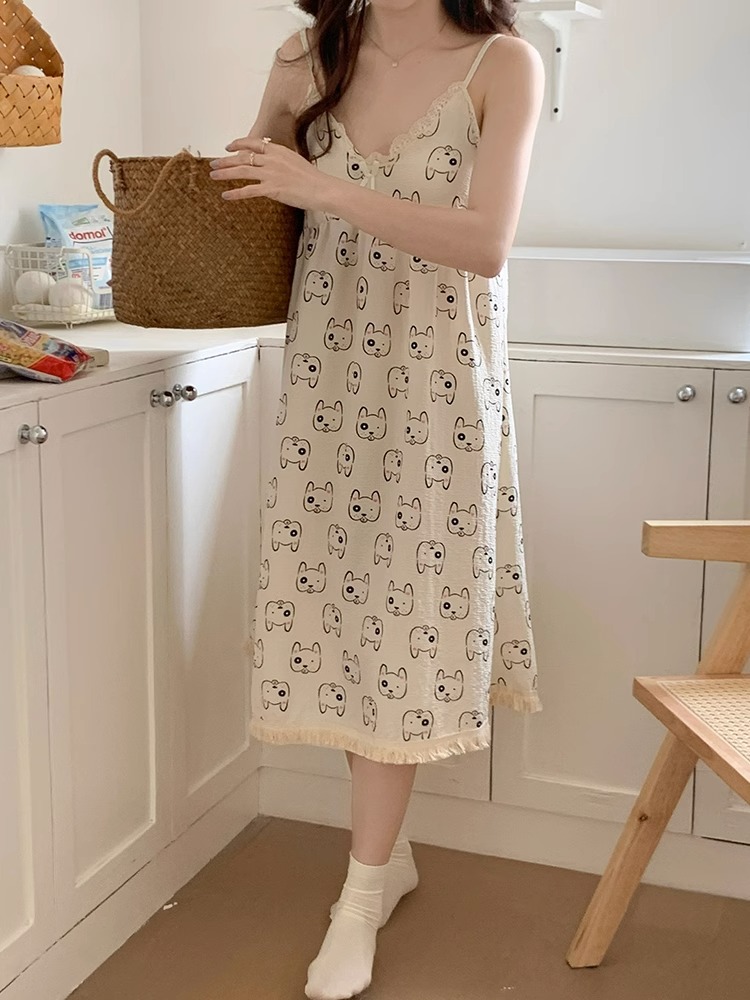 Summer Cotton Camisole Homewear Women Short Sleeve Shorts 2 Pcs Breath photo 4 (style local-BXT吊带裙胸垫)