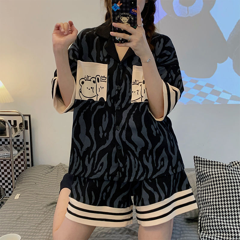 Summer Cotton Cardigan Homewear Women Short Sleeve Shorts 2 Pcs Breath photo 3 (style 19)