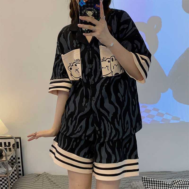 Summer Cotton Cardigan Homewear Women Short Sleeve Shorts 2 Pcs Breath photo 4 (style 19)