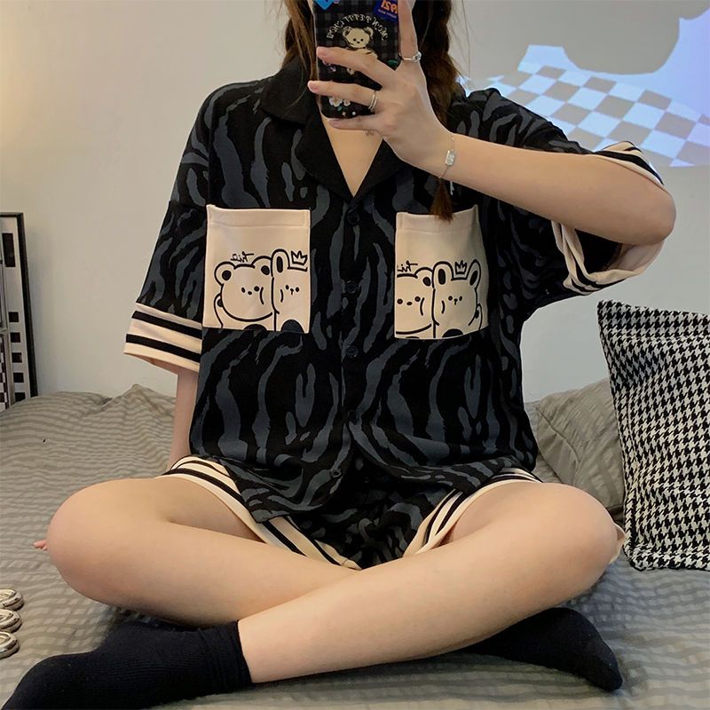 Summer Cotton Cardigan Homewear Women Short Sleeve Shorts 2 Pcs Breath photo 5 (style 19)
