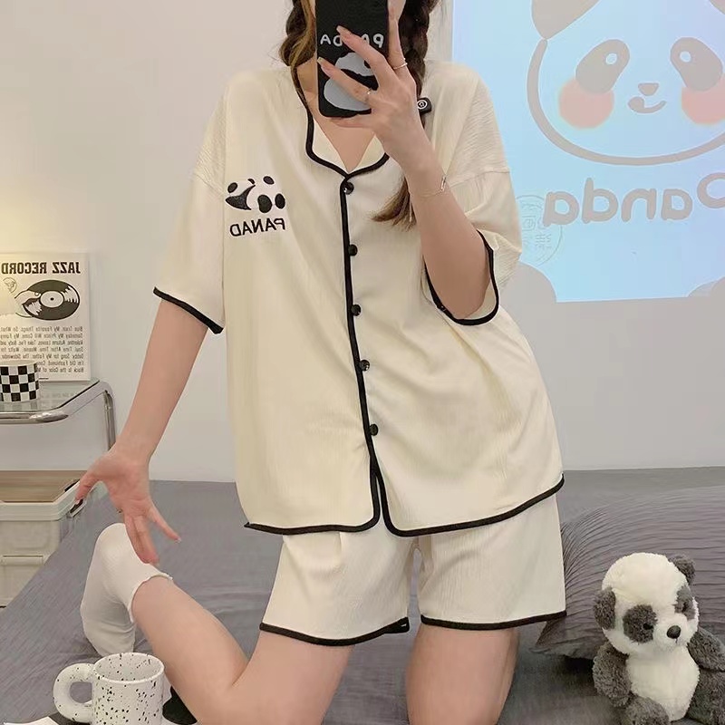 Summer Cotton Cardigan Homewear Women Short Sleeve Shorts 2 Pcs Breath photo 2 (style 13)
