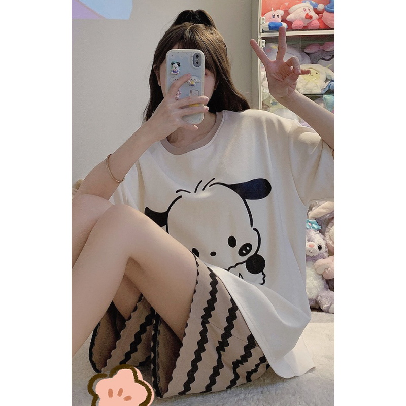 Summer Cotton Round Neck Homewear Women Short Sleeve Shorts 2 Pcs Brea photo 3 (style 12)